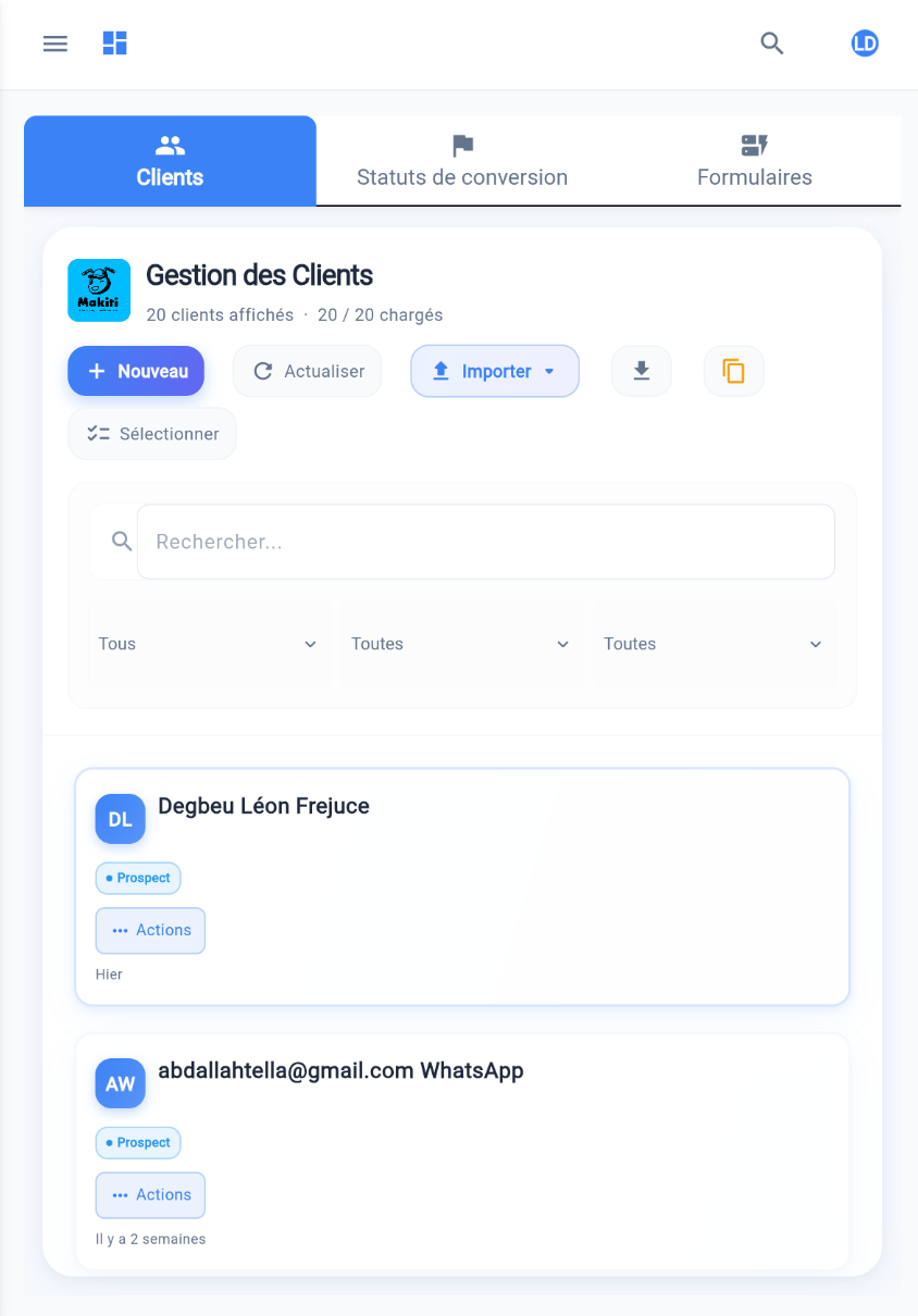Gestion des clients Makiti